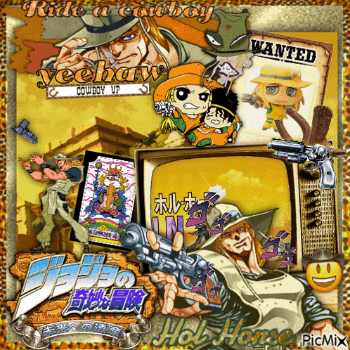 a collage of cartoon characters with a wanted poster in the middle