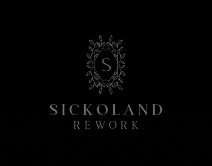 a black and white logo for a company called sickoland rework
