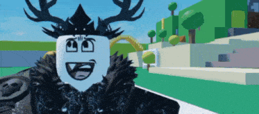 a cartoon character with antlers on his head is smiling in a video game