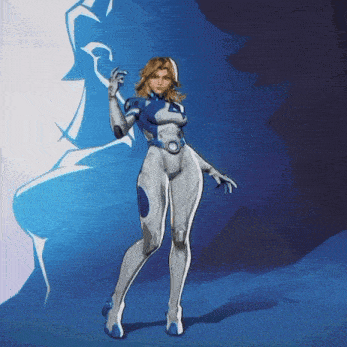a cartoon character in a blue and white suit