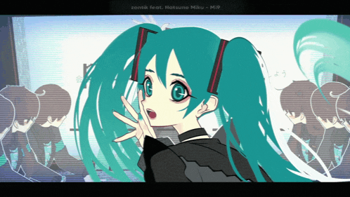 a drawing of hatsune miku with a black sweater
