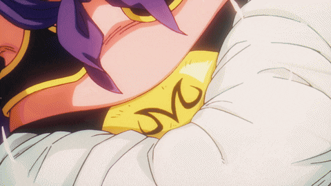 a cartoon character with a purple scarf around his neck has the letter jvc on his chest
