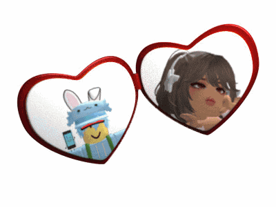 a couple of heart shaped glasses with a girl and a boy in them