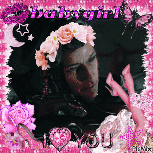 a picture of a man with a flower crown on his head and the words babygirl above him