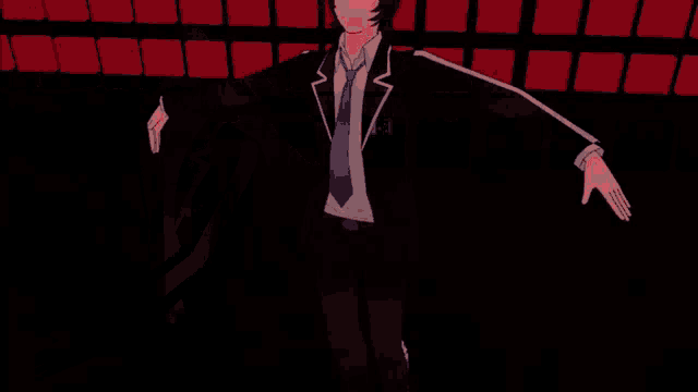 a man in a suit and tie is standing in front of a wall of squares