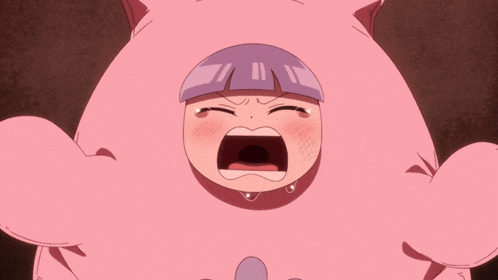 a pink cartoon character is crying with tears coming out of his eyes