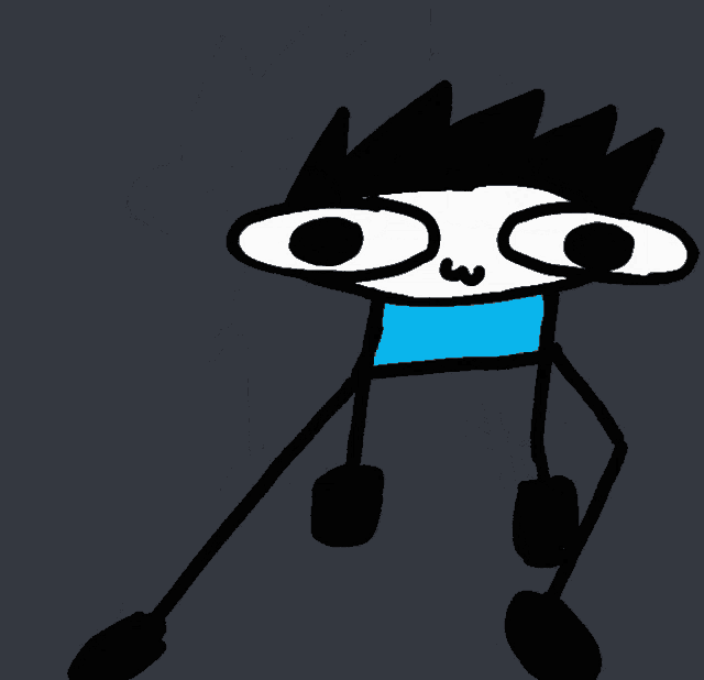 a drawing of a stick figure with a blue square on his face