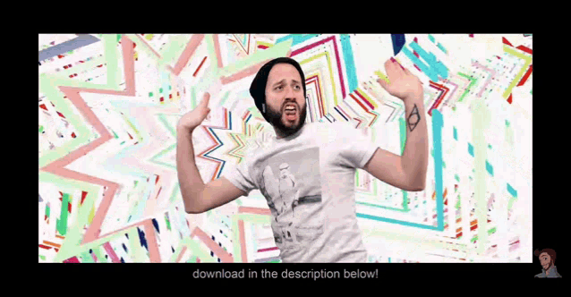 a man with a tattoo on his arm is standing in front of a colorful background and the words download in the description below