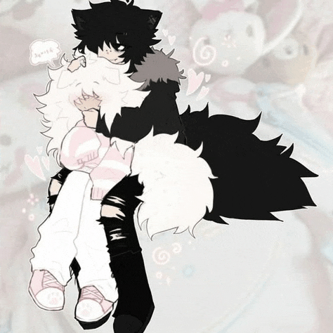 a black and white anime character is holding a white and black anime character .