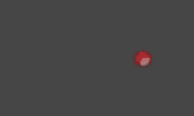 a red ball with a skull on it is floating in the air on a gray background .