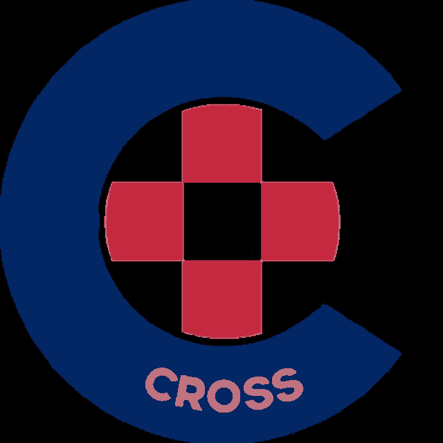 a blue circle with a red cross in the center and the word cross below it