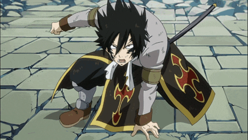 a cartoon character is holding a sword and wearing a cape with flames on it