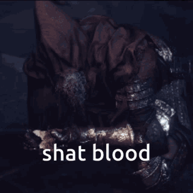 a picture of a knight with the words " shat blood " on the bottom