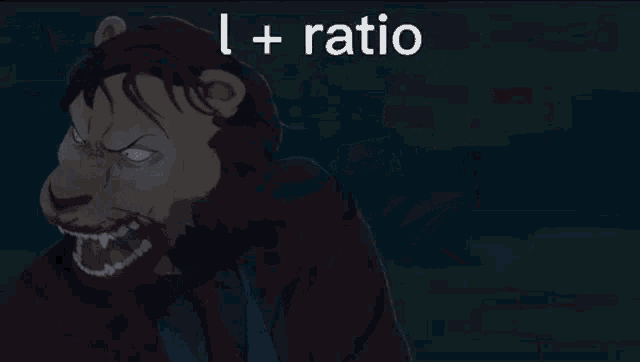 a cartoon of a lion in a suit and tie with the words `` i + ratio '' above it .
