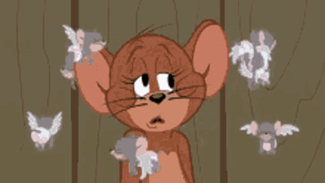 jerry from tom and jerry is surrounded by mice