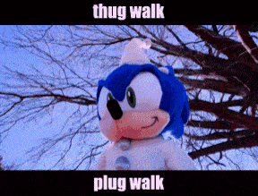 a sonic the hedgehog stuffed animal with the words thug walk plug walk on the bottom