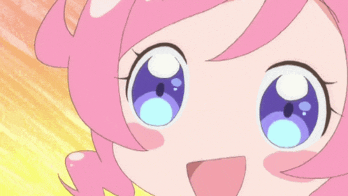 a close up of a pink anime character 's face with the word queen below it