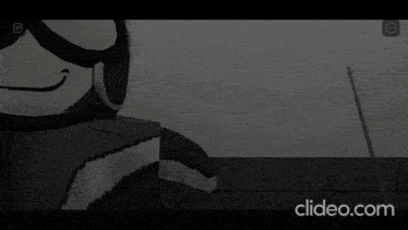 a black and white image of a cartoon character with the words clideo.com below it