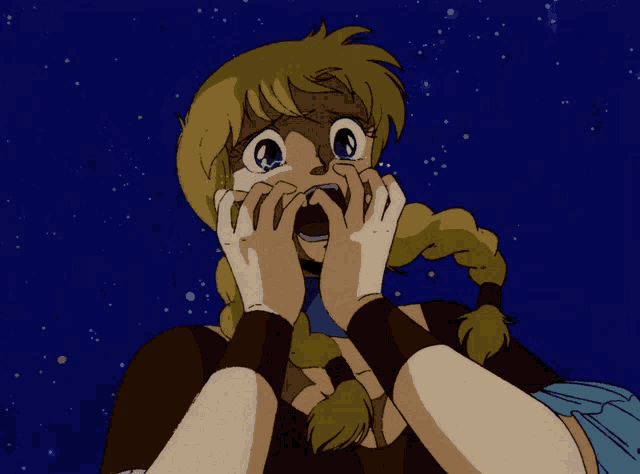 a cartoon drawing of a woman covering her eyes with her hands