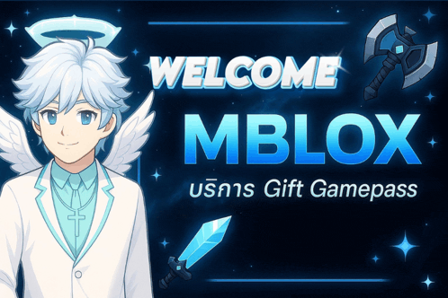 a poster that says welcome mblox gift gamepass with an angel