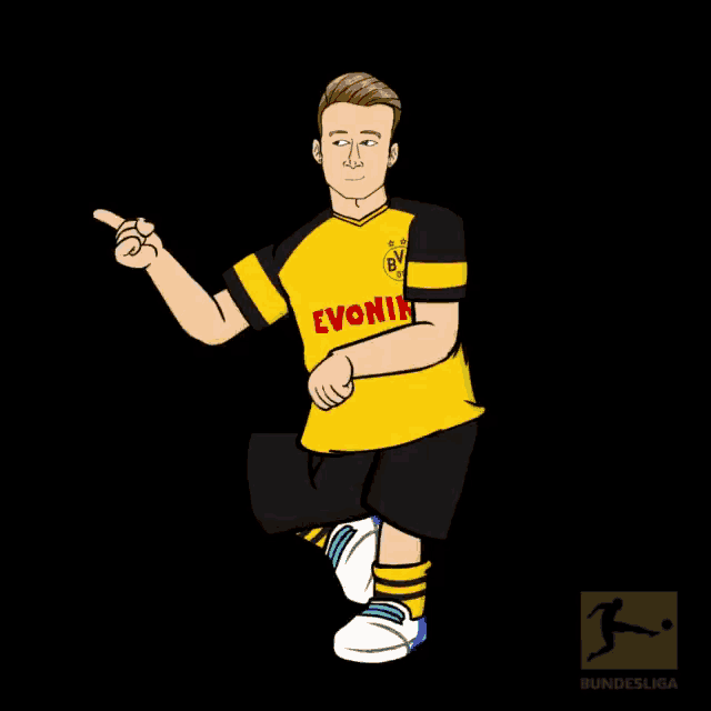 a cartoon drawing of a soccer player wearing a yellow jersey with bvb on it