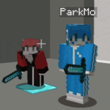 two minecraft characters are standing next to each other and one has a sword in his hand