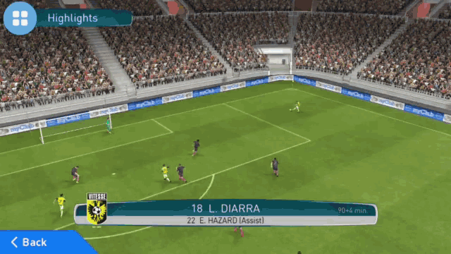a soccer game is being played and the score is 18 l diarra 22 e. hazard assist