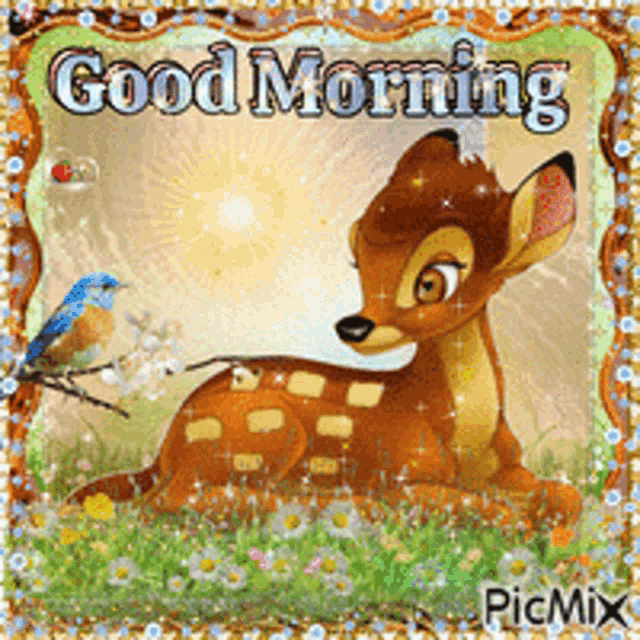 a picture of a deer with the words good morning