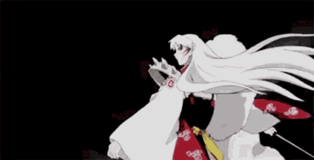 a cartoon character with long white hair is holding a sword and a crown .