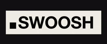 the word swoosh is on a white box