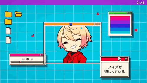 a video game screen shows a girl in a red hoodie and a time of 01:46