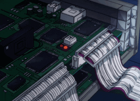 a drawing of a circuit board with a red light on