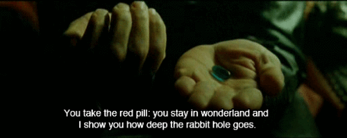 Go With The Decision That Will Make For A Good Story. GIF - Red Pill Green GIFs