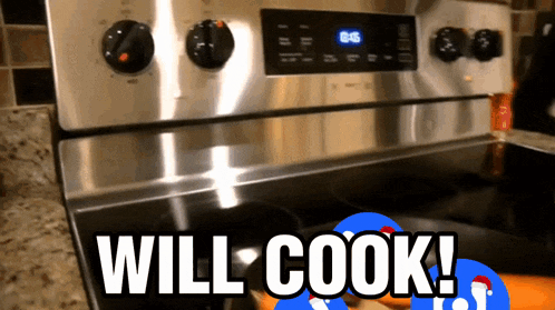 a stainless steel stove with the words " will cook " on the top