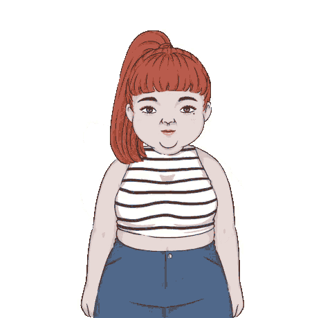 a cartoon of a woman with a ponytail and a fist in the air