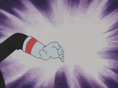 a cartoon character wearing a black shirt with a red letter r on it