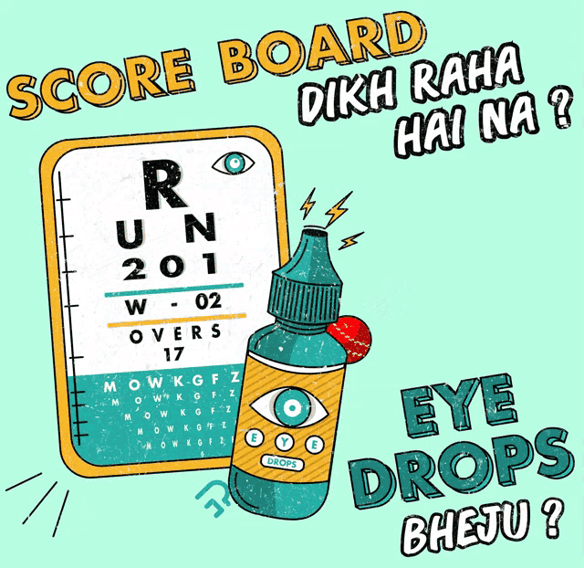 an illustration of a score board with a bottle of eye drops