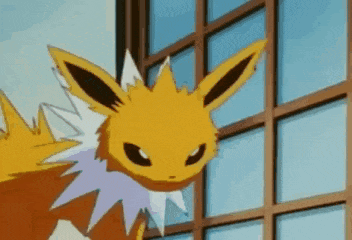 a cartoon eevee is looking out a window .