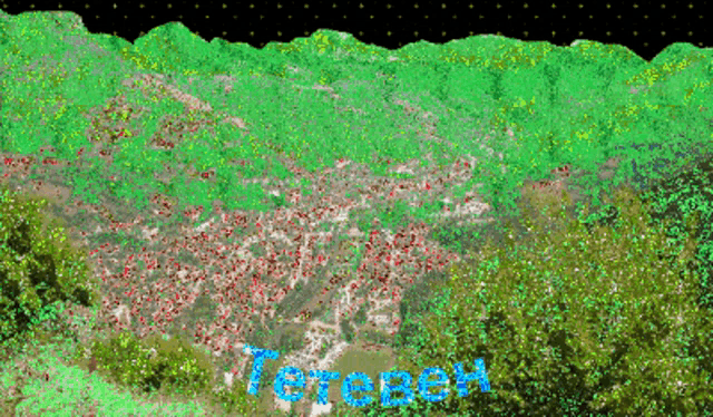 a computer generated image of a landscape with the word tetereh written in blue