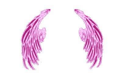 a pair of pink angel wings are floating in the air on a white background .