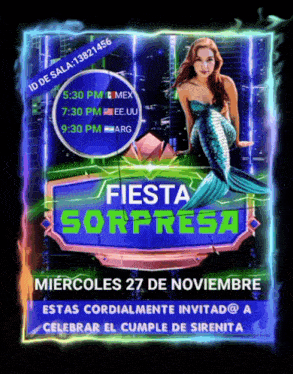 an advertisement for fiesta sorpresa with a picture of a mermaid