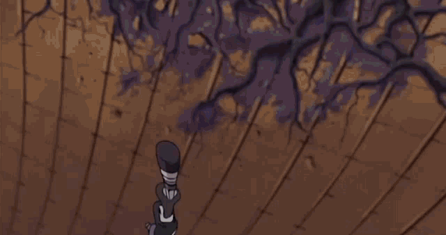 a cartoon drawing of a roof with a purple sky in the background