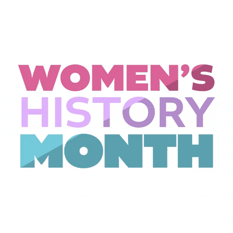 a logo for women 's history month in pink and blue letters