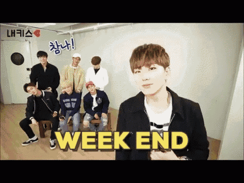 a group of young men are posing for a picture with the words weekend written in yellow