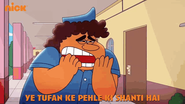 a cartoon of a man with the words ye tufan ke pehle ki shanti hai below him