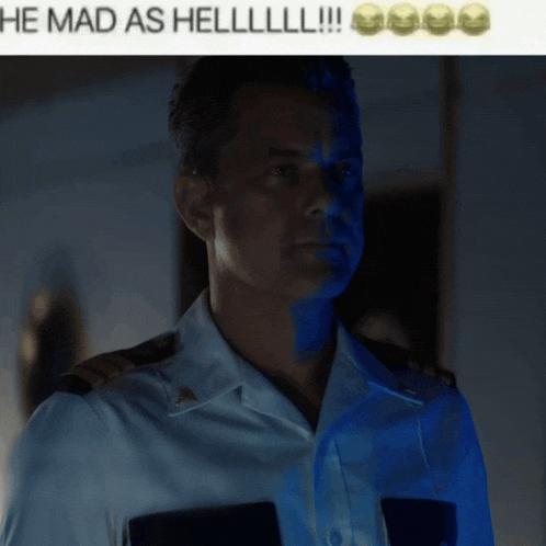 a man in a military uniform with a caption that says he mad as helllll