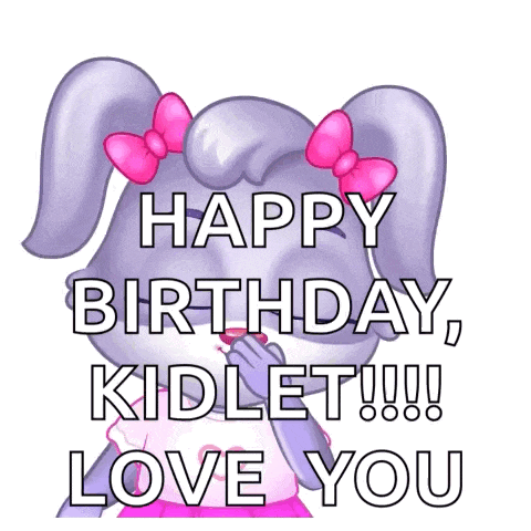 a cartoon of a girl with a pink bow on her head says happy birthday kidlet love you