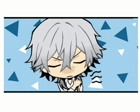 a cartoon drawing of a boy with gray hair and black hair