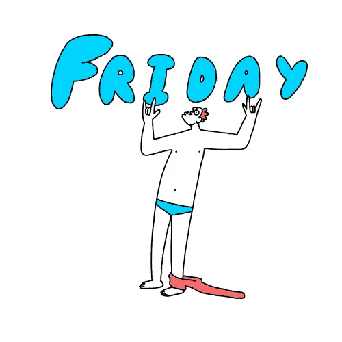 a drawing of a man in underwear with the word friday above his head
