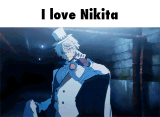 a picture of a man in a top hat with the words " i love nikita " below him